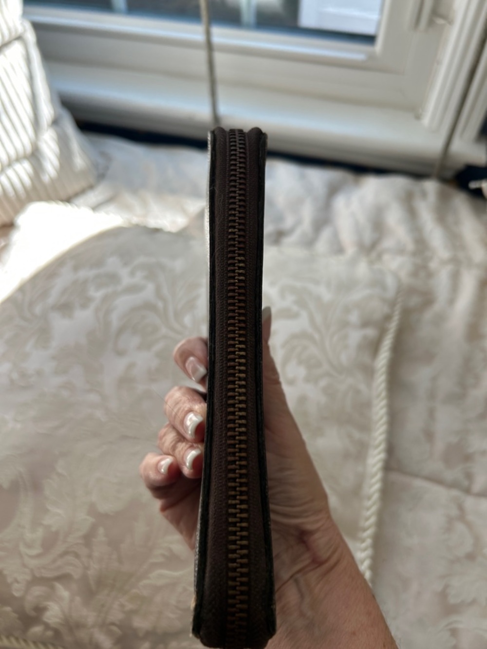 7023. Authentic LV  Monogram Zip-Around Wallet in Dark Brown with Gold Hardware - Picture 7 of 9